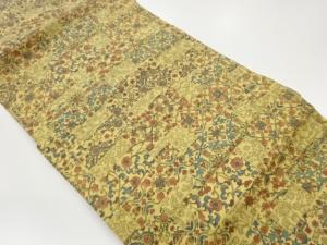 手織り紬色紙に花唐草模様名古屋帯